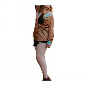 NEW MERIGOLD KISS women's long sleeve cow head button up in brown